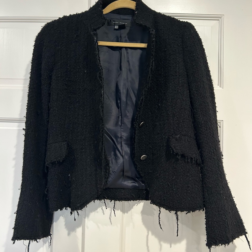 Zara Black Frayed Edge Blazer